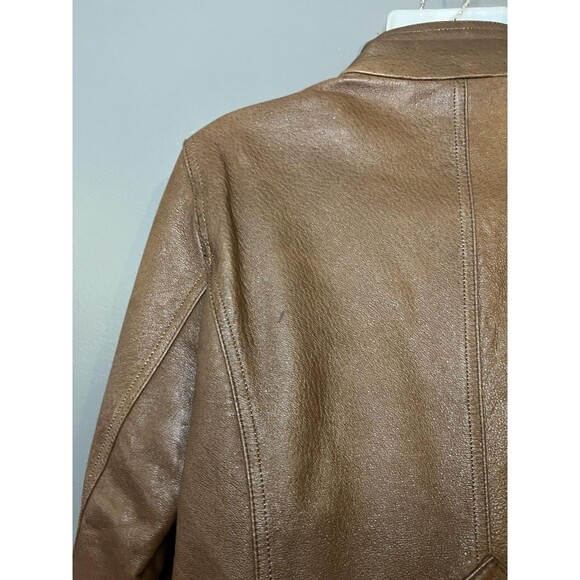 A.n.a Leather Jacket Womens Medium Brown Genuine Leather Zip Front Moto - Picture 9 of 15